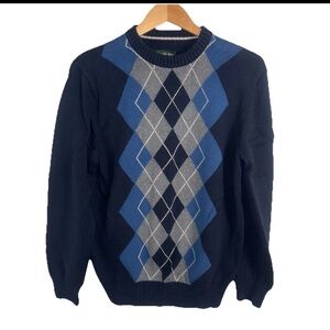 David Taylor Men Medium Blue Gray Argyle Sweater Crewneck Grandpa Preppy Classic